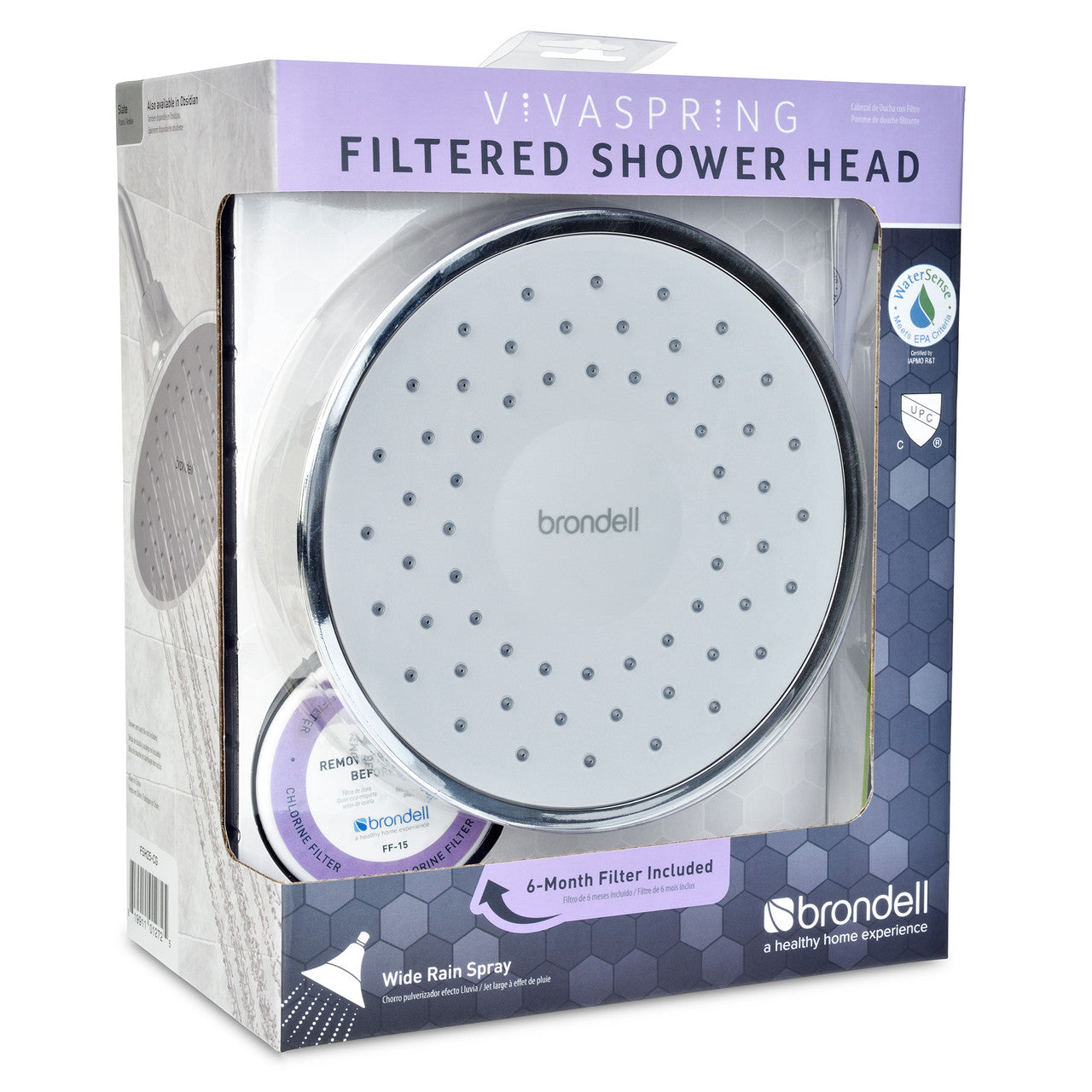 Nebia VivaSpring Filtered Showerhead in Chrome with Slate Face