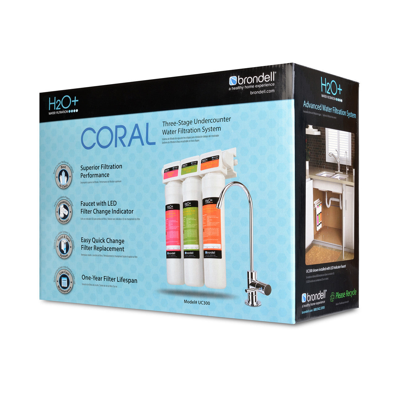 H2O+ Coral Three-Stage Undercounter Water Filtration System with Over 99% Lead Reduction